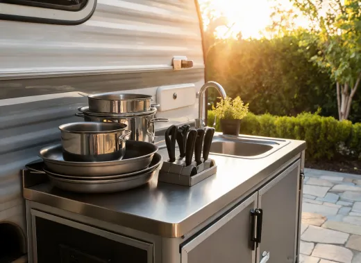 Compact outdoor kitchen cookware